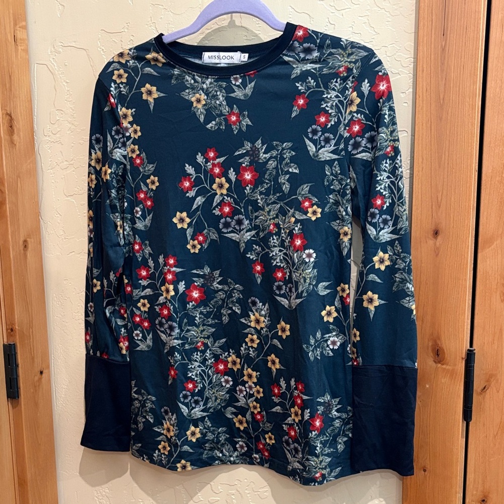 Misslook Floral Long Sleeve Top Size Small
